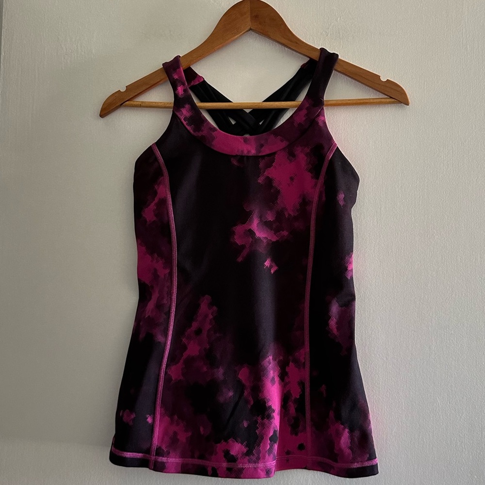 Lululemon Athletica Enhearten Tank in Blooming Pixie Raspberry Black size 6 EUC - Picture 8 of 12